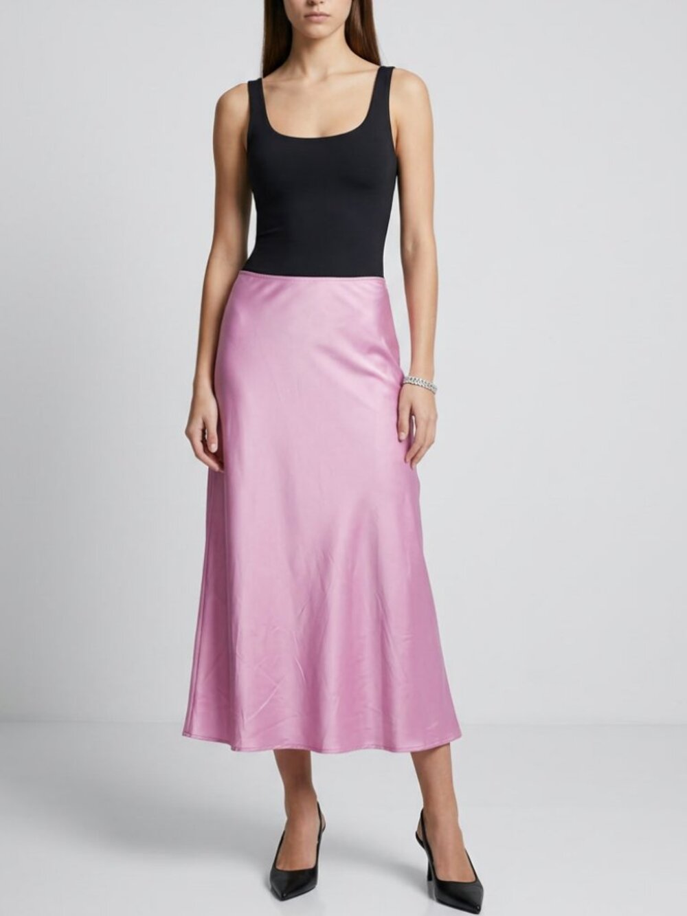 Zara Bubblegum Pink Satin Midi Skirt Feminine Size S